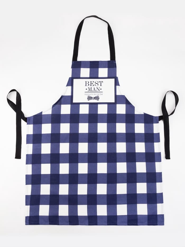Фартук кухонный мужской «Доляна» Best man, в клетку, 70×60 см, хлопок 100%, рогожка 160 г/м², синий