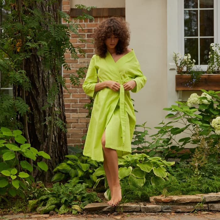 Халат вафельный женский удлинённый Экономь и Я размер 54-56, цвет салатовый, 100% хлопок, 200г/м2