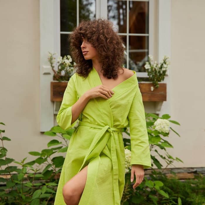 Халат вафельный женский удлинённый Экономь и Я размер 54-56, цвет салатовый, 100% хлопок, 200г/м2