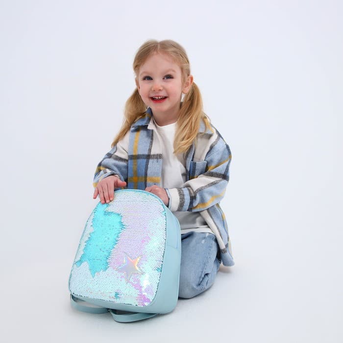 Рюкзак детский для девочки с пайетками «Звёздочка», отдел на молнии, голубой