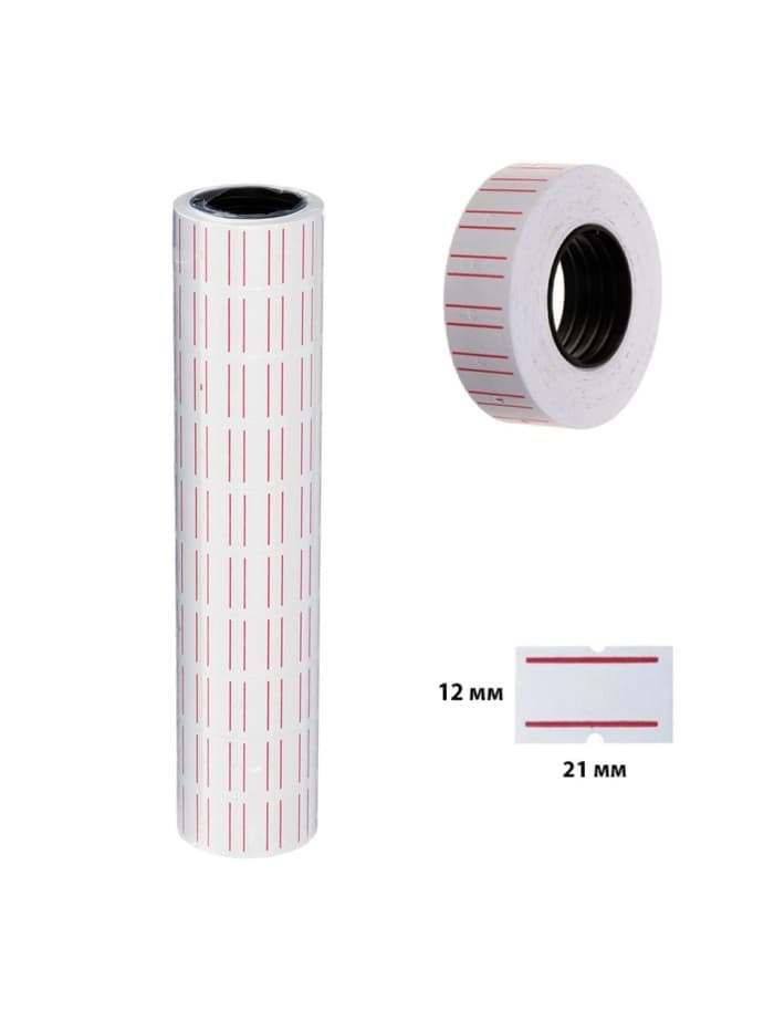 Ценники самоклеящиеся для этикет-пистолета, 12×21 мм, в 1 рулончике 300 штук, набор из 10 рулончиков, белые с красными полосками