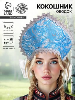 Кокошник «Всполохи», атлас, поролон, голубой