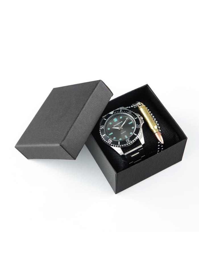 Мужской подарочный набор Bolingdun 2 в 1: наручные часы, кулон-пуля, d=4.6 см