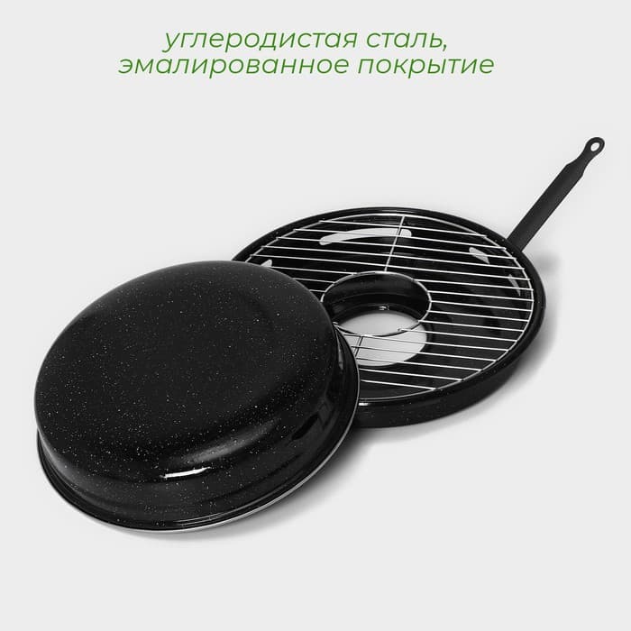 Сковорода - гриль Healthy grill, d=33 см, съёмная ручка, эмалированное покрытие, углеродистая сталь, чёрная