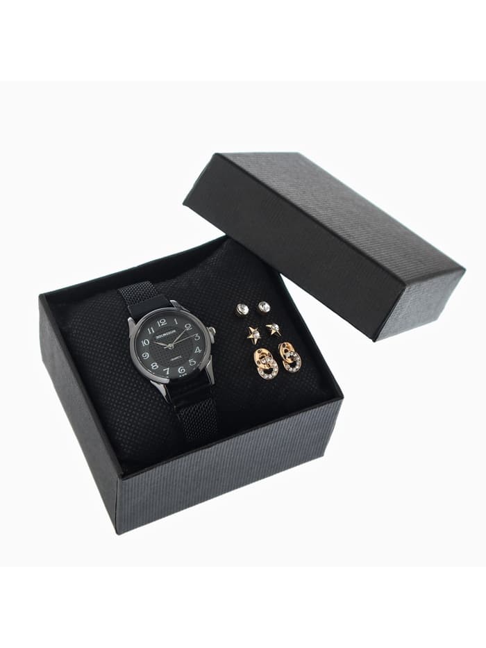 Женский подарочный набор Bolingdun 4 в 1: наручные часы, серьги, d=2.8 см
