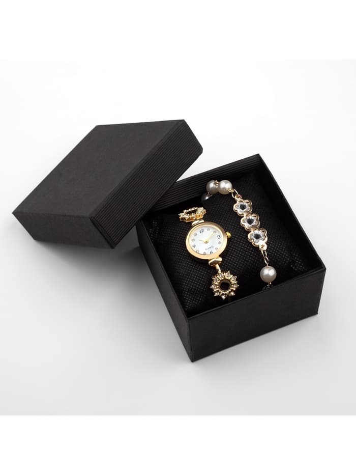 Женский подарочный набор «Наен» 2 в 1: наручные кварцевые часы, браслет, d=2.5 см