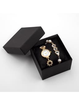 Женский подарочный набор «Наен» 2 в 1: наручные кварцевые часы, браслет, d=2.5 см