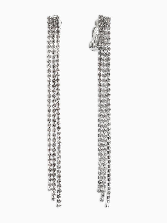 Серьги клипсы для ушей QF «Лёд», тройная сплошная, белые в серебре