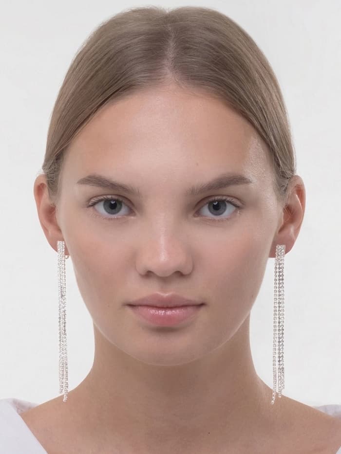 Серьги клипсы для ушей QF «Лёд», тройная сплошная, белые в серебре