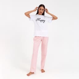 Брюки домашние женские KAFTAN Beautiful, белые, розовые, размер 44-46