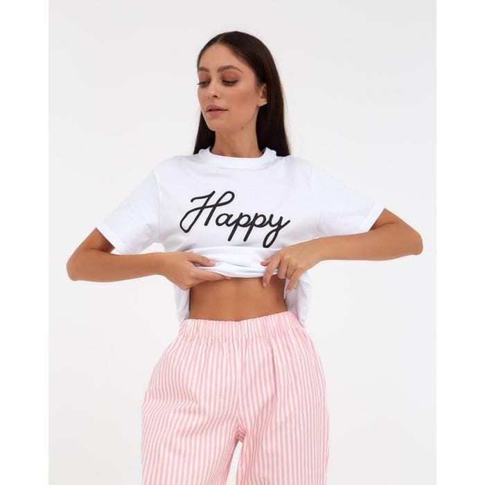 Брюки домашние женские KAFTAN Beautiful, белые, розовые, размер 44-46