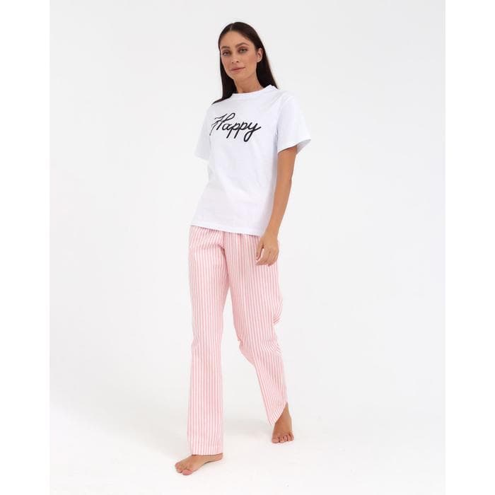 Брюки домашние женские KAFTAN Beautiful, белые, розовые, размер 48-50