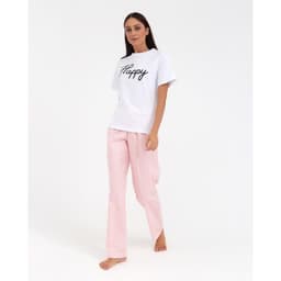 Брюки домашние женские KAFTAN Beautiful, белые, розовые, размер 48-50