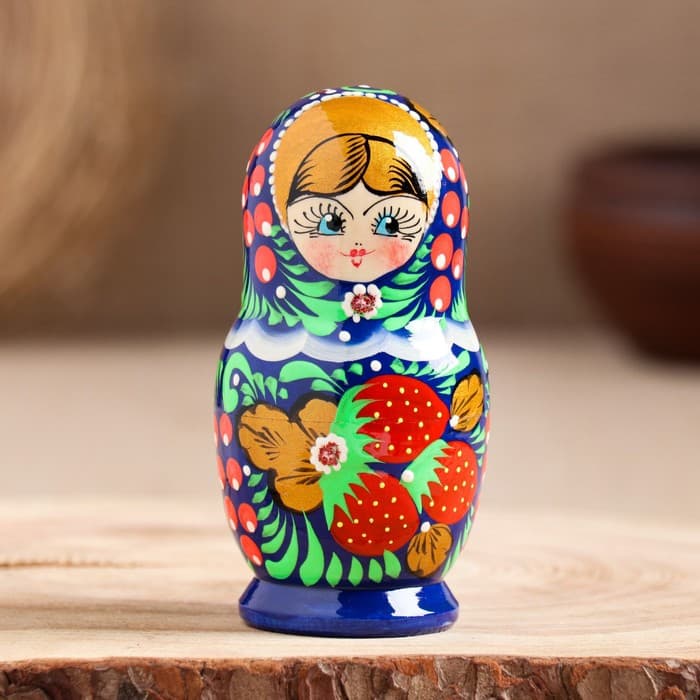 Матрешка деревянная «Синее платье», 5-кукольная, 10 см, ручная роспись