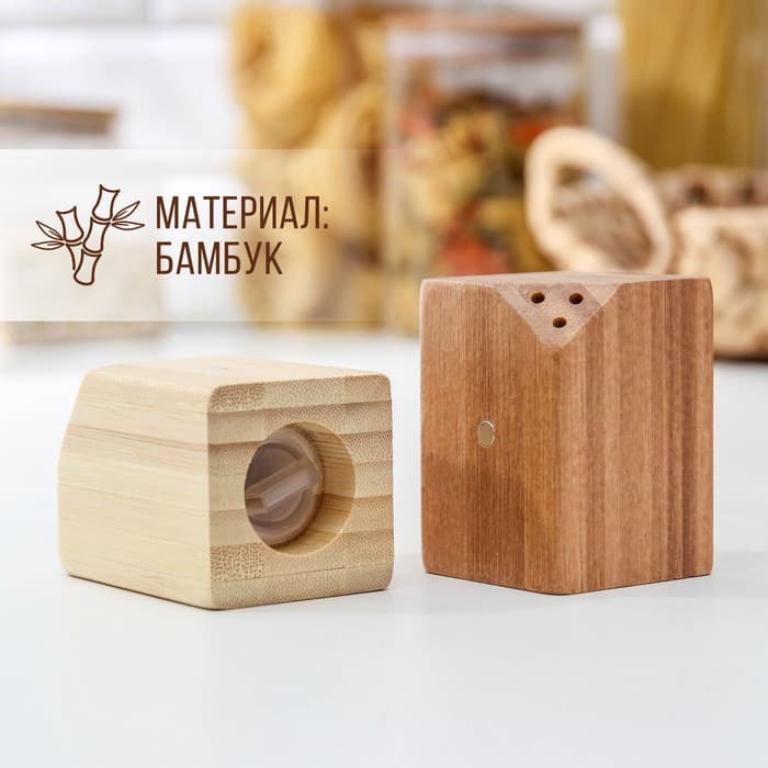 Набор для специй Катунь, 10×5×7 см, 2 шт., на магнитах, бамбук