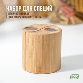 Набор для специй Катунь, 7×7 см, 2 шт., солонка и перечница, бамбук