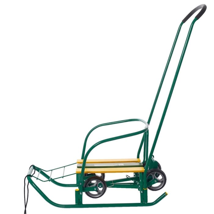 Санки детские с колёсами «Ветерок 7 универсал», с ручкой, цвет зелёный