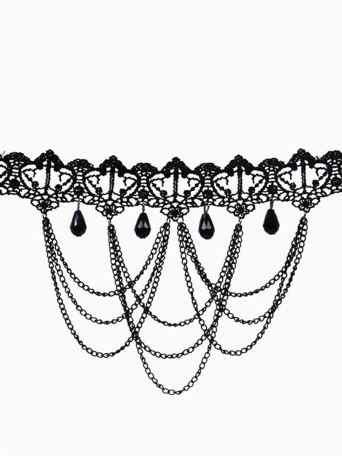 Чокер «Госпожа», ажур и цепочки, чёрный, 30 см