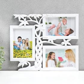 Фоторамка - коллаж на 3 фото 10×15 см «Дерево-косичка», белая, 32.5×26.5×2 см