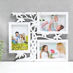 Фоторамка - коллаж на 3 фото 10×15 см «Дерево-косичка», белая, 32.5×26.5×2 см