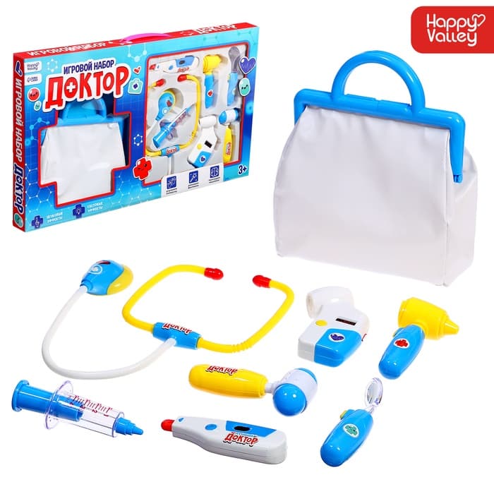 Игровой набор медсестры Happy Valley, 8 предметов с сумкой, свет, звук