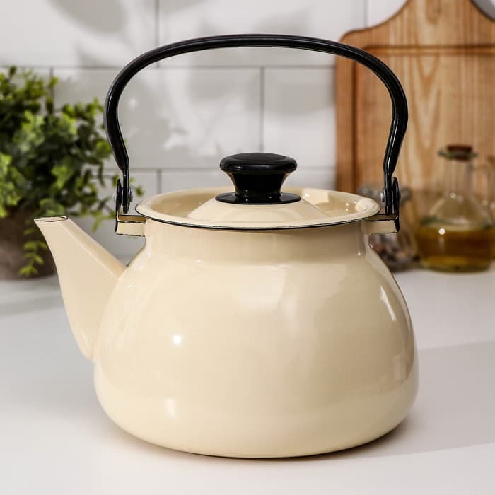 Чайник, 3 л, эмалированная сталь, слоновая кость