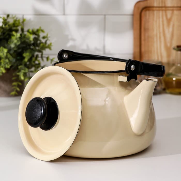 Чайник, 3 л, эмалированная сталь, слоновая кость