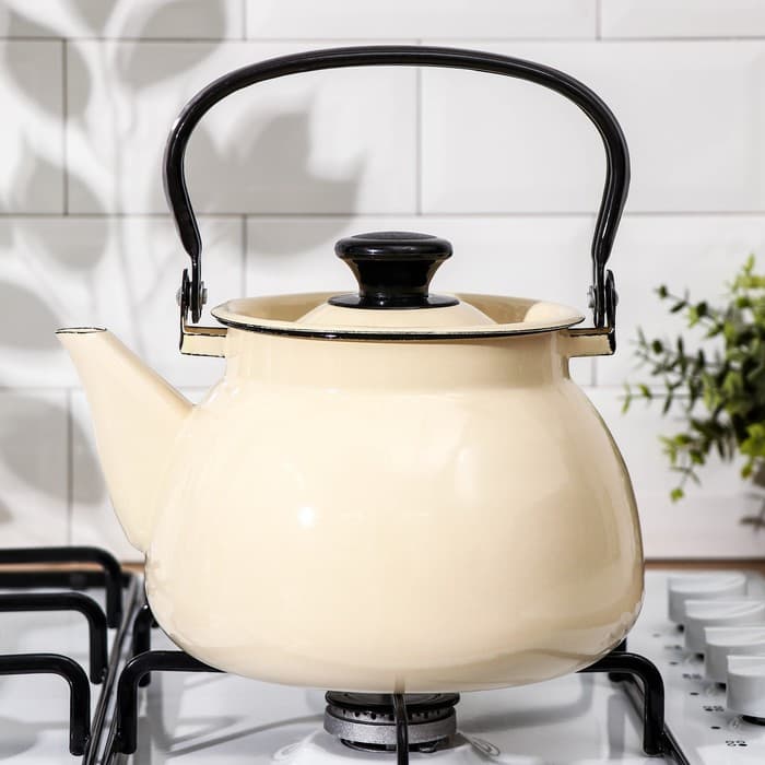 Чайник, 3 л, эмалированная сталь, слоновая кость