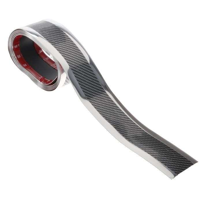 Накладка на пороги авто, цвет карбон с хромированной полосой, самоклеящаяся, 7×250 см