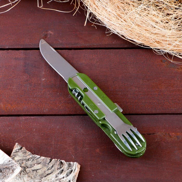 Набор туриста «Лесник» 5 в 1 в чехле: штопор, открывалка, нож, ложка, вилка