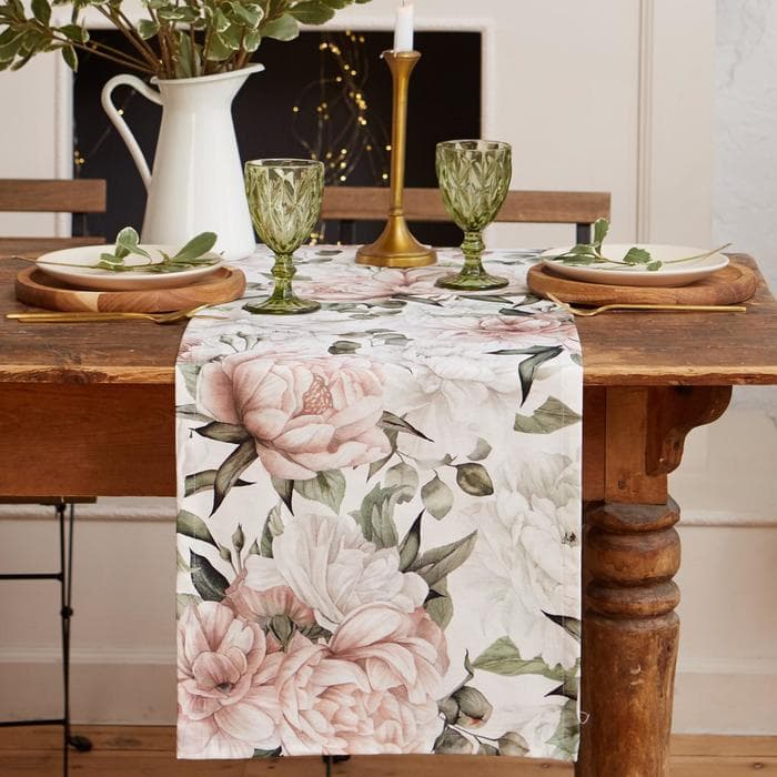 Дорожка на стол «Этель. Пионы» 40×145±5 см, 100% хлопок, саржа 190 г/м², белая/розовая