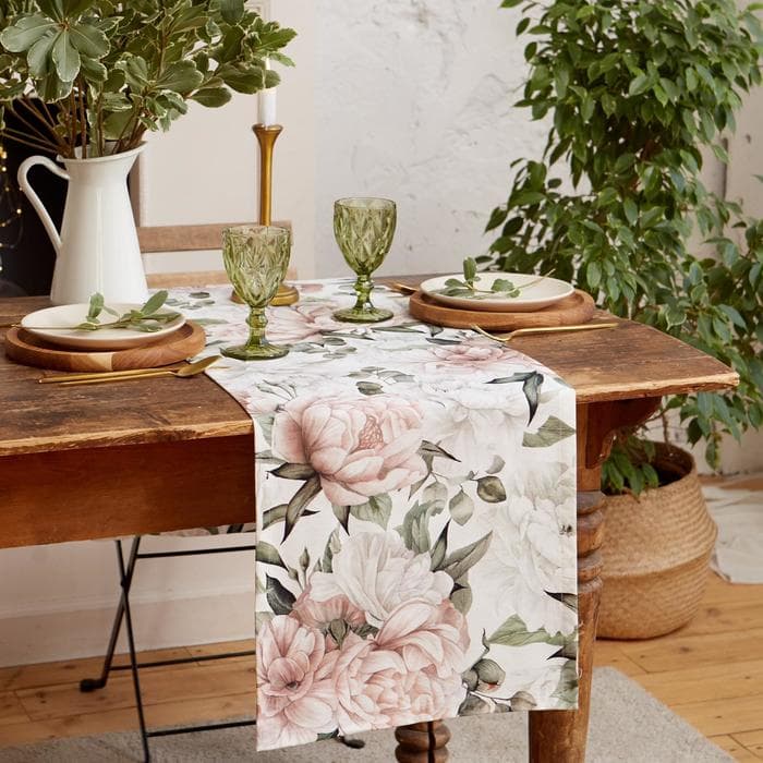 Дорожка на стол «Этель. Пионы» 40×145±5 см, 100% хлопок, саржа 190 г/м², белая/розовая