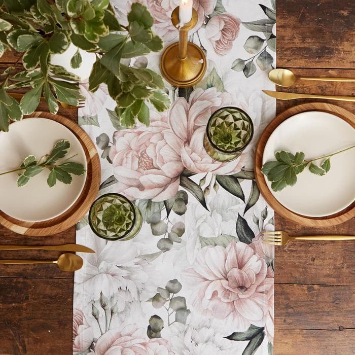Дорожка на стол «Этель. Пионы» 40×145±5 см, 100% хлопок, саржа 190 г/м², белая/розовая
