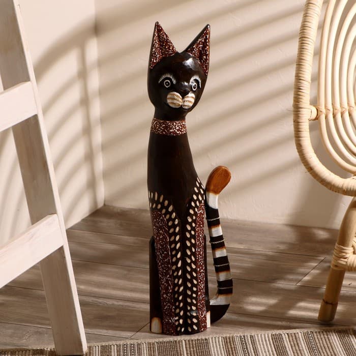 Фигурка «Кот хвост трубой в ошейнике», 60 см, дерево