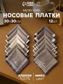 Платки носовые мужские «Этель. Серджио», 30×30 см, набор 12 шт., коричневые, рисунок МИКС