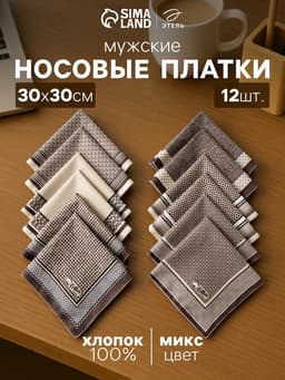Платки носовые мужские «Этель. Серджио», 30×30 см, набор 12 шт., коричневые, рисунок МИКС