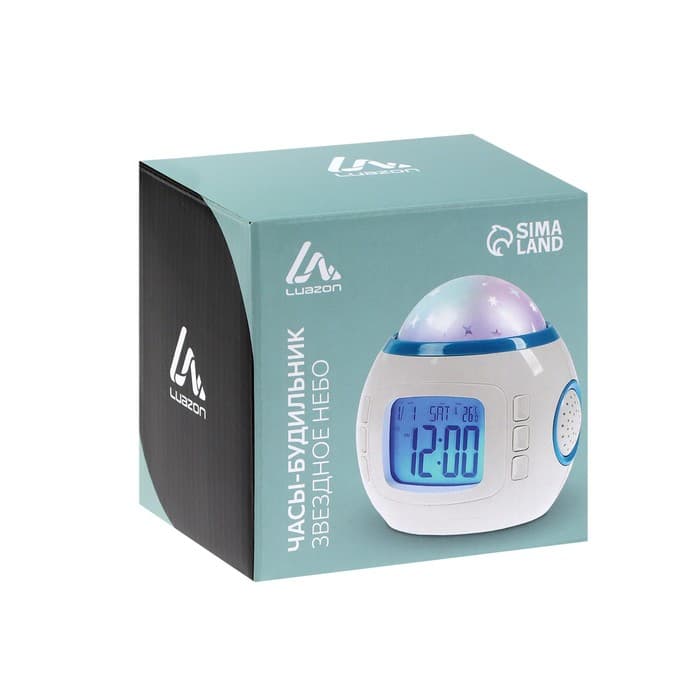 Часы - будильник Luazon LB-10 с проекцией «Звездное небо», термометр, 11 мелодий, белый