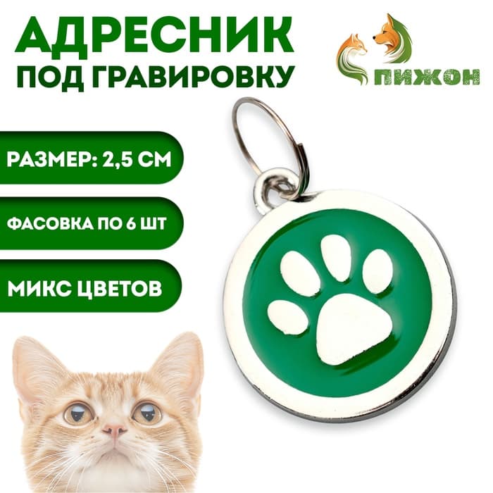 Адресник под гравировку «Лапа», 2.5 см, фасовка по 6 шт., металл, цвет МИКС