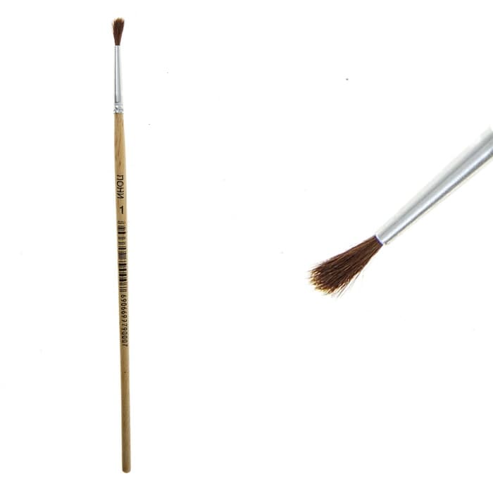 Кисть для рисования, пони, № 1, круглая, деревянная ручка, международный размер