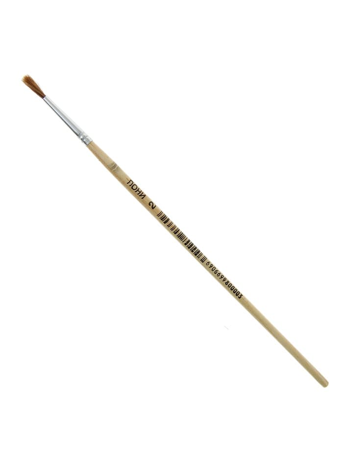 Кисть для рисования, пони, № 2, круглая, деревянная ручка, международный размер