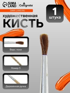Кисть для рисования, пони, № 3, круглая, деревянная ручка, международный размер