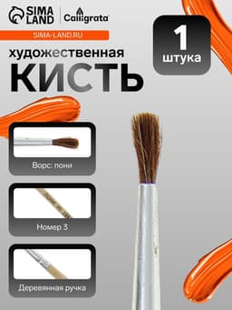 Кисть для рисования, пони, № 3, круглая, деревянная ручка, международный размер