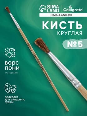 Кисть для рисования, пони, № 5, круглая, деревянная ручка, международный размер