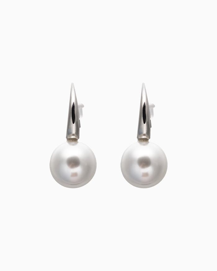 Серьги с жемчугом «Капля», полукруг, белые в серебре