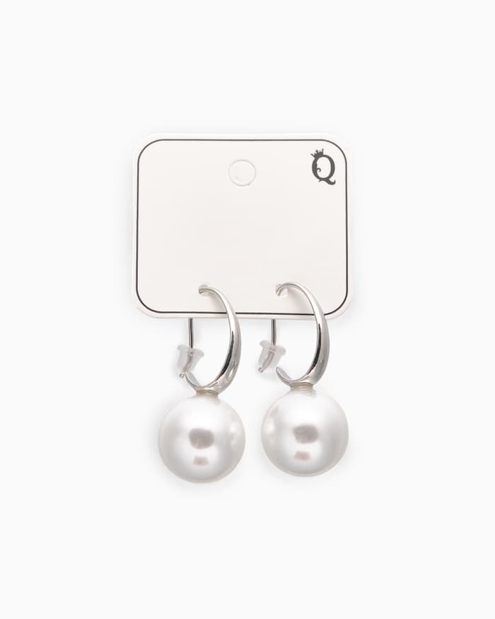 Серьги с жемчугом «Капля», полукруг, белые в серебре