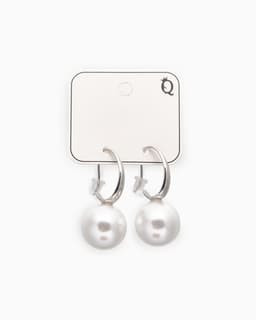 Серьги с жемчугом «Капля», полукруг, белые в серебре