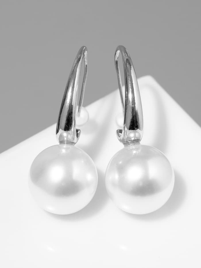 Серьги с жемчугом «Капля», полукруг, белые в серебре