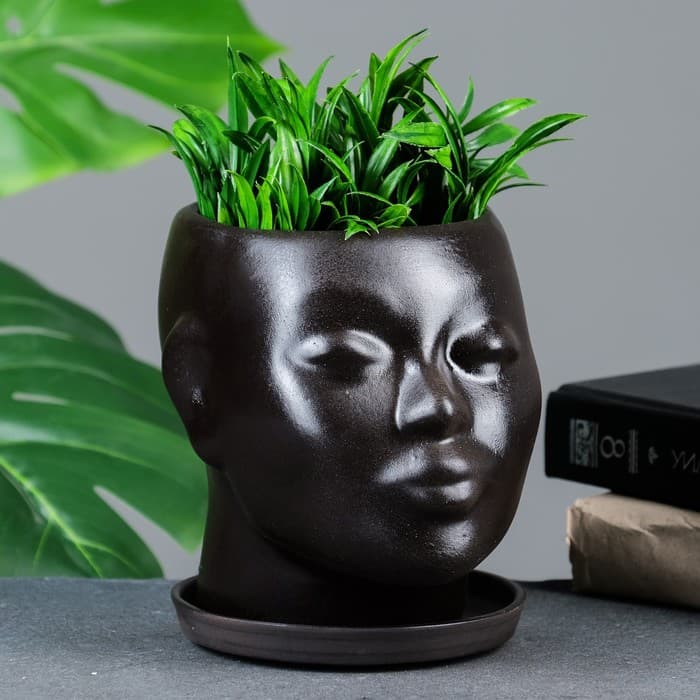 Декоративный горшок «Голова» коричневый, 1.3 л, 16×14×15 см
