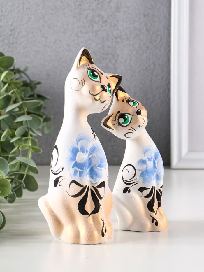 Набор фигурок керамика «Love Коты ушастые», 2 шт., в цветочек, 13×6×17 см