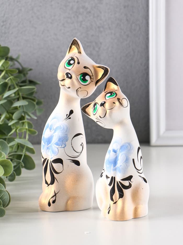 Набор фигурок керамика «Love Коты ушастые», 2 шт., в цветочек, 13×6×17 см